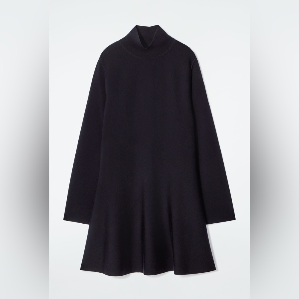 🖤 NWT COS Black Mock Neck Wool Blend Swing Dress – Size M | $150 Retail - Picture 2 of 12